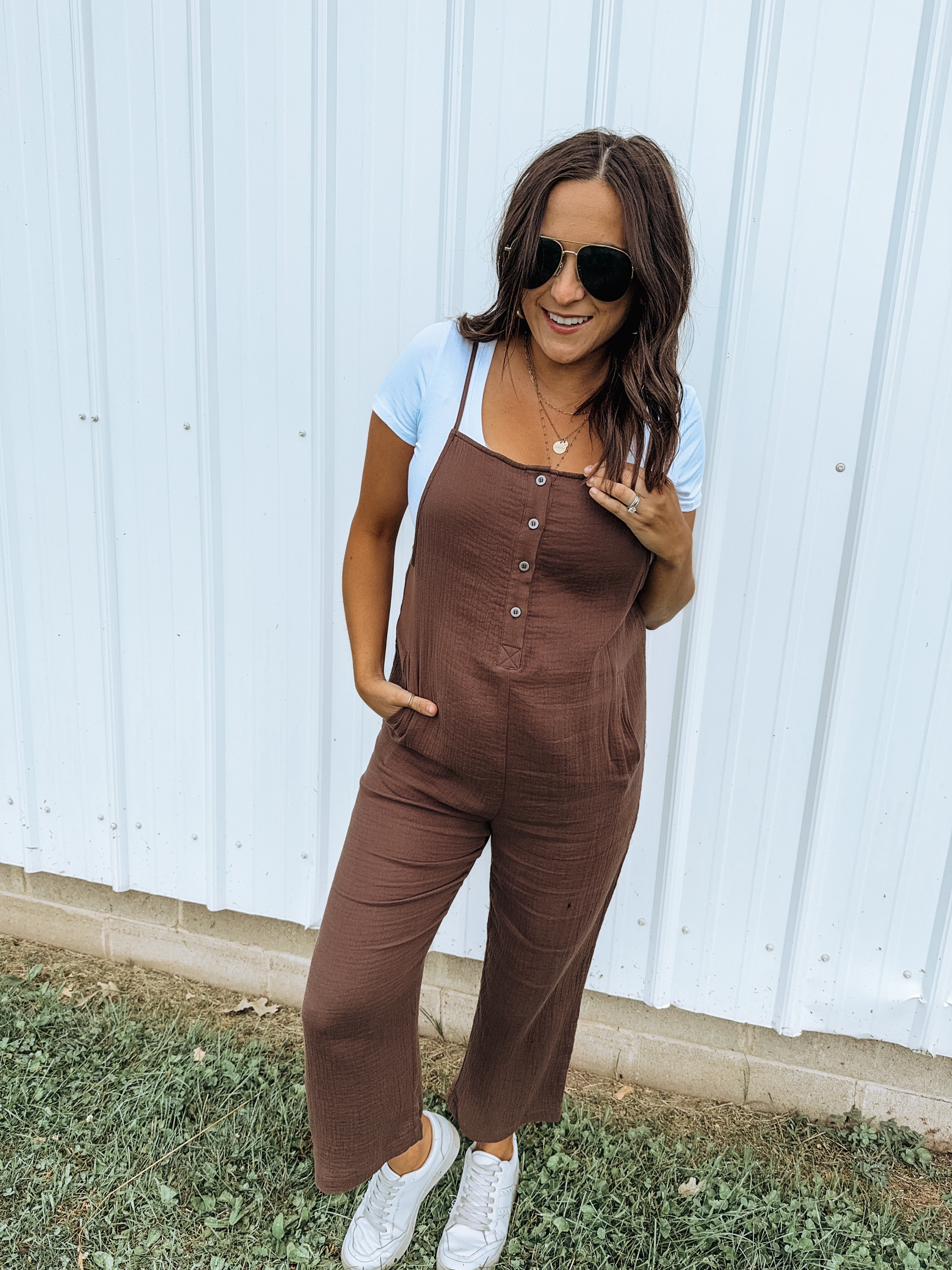 That's Why We Fight Brown Button Jumpsuit