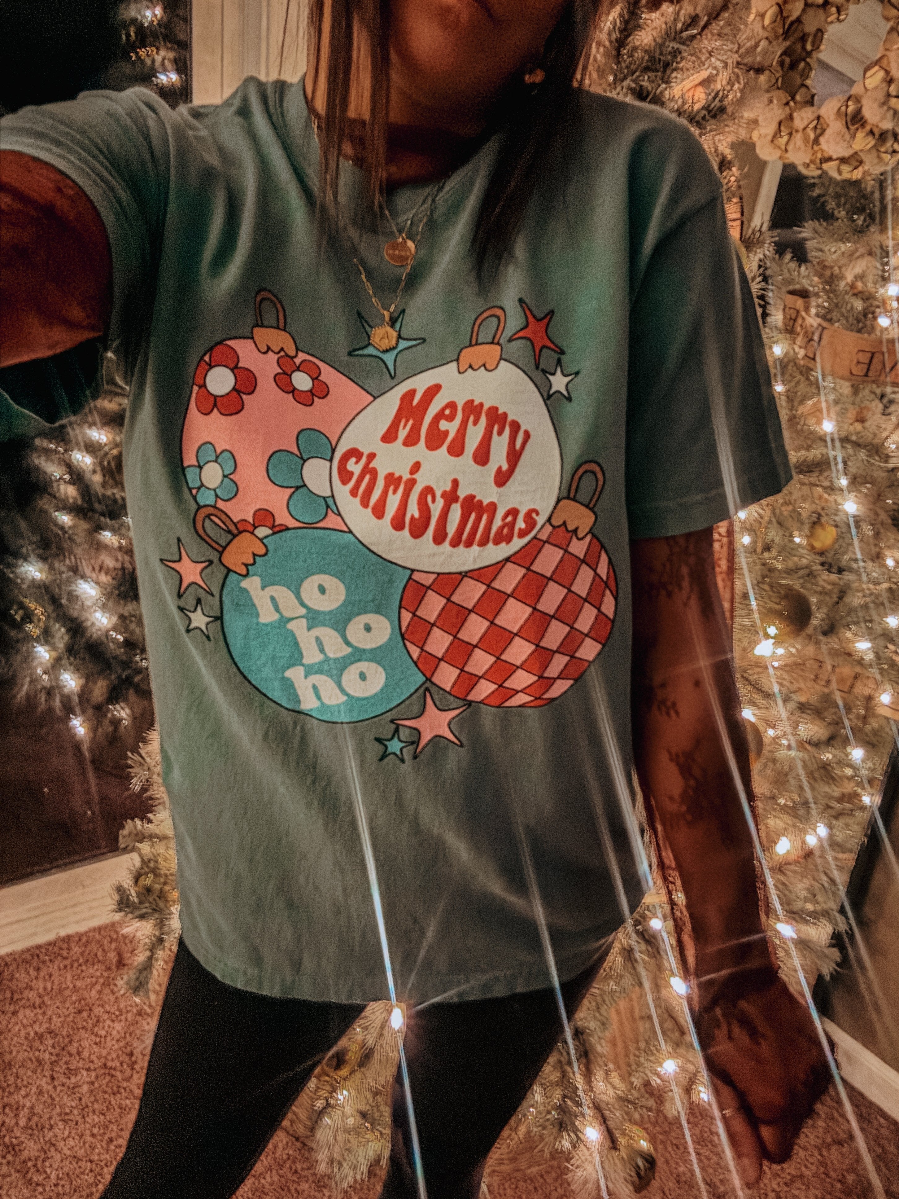 Retro Ornament Checkered Christmas Tee