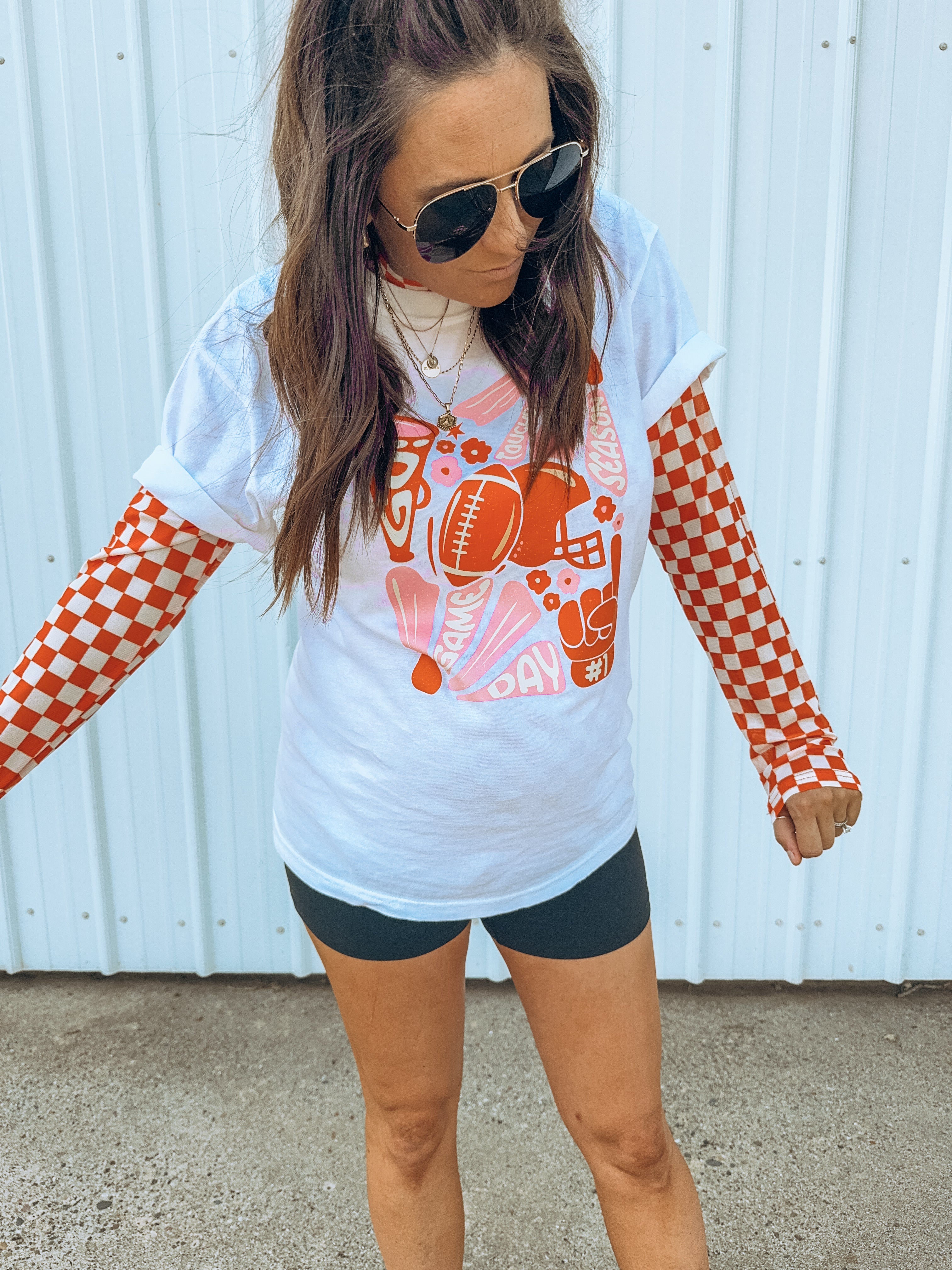 Single Again Checkered Mesh Layering Top- ORANGE