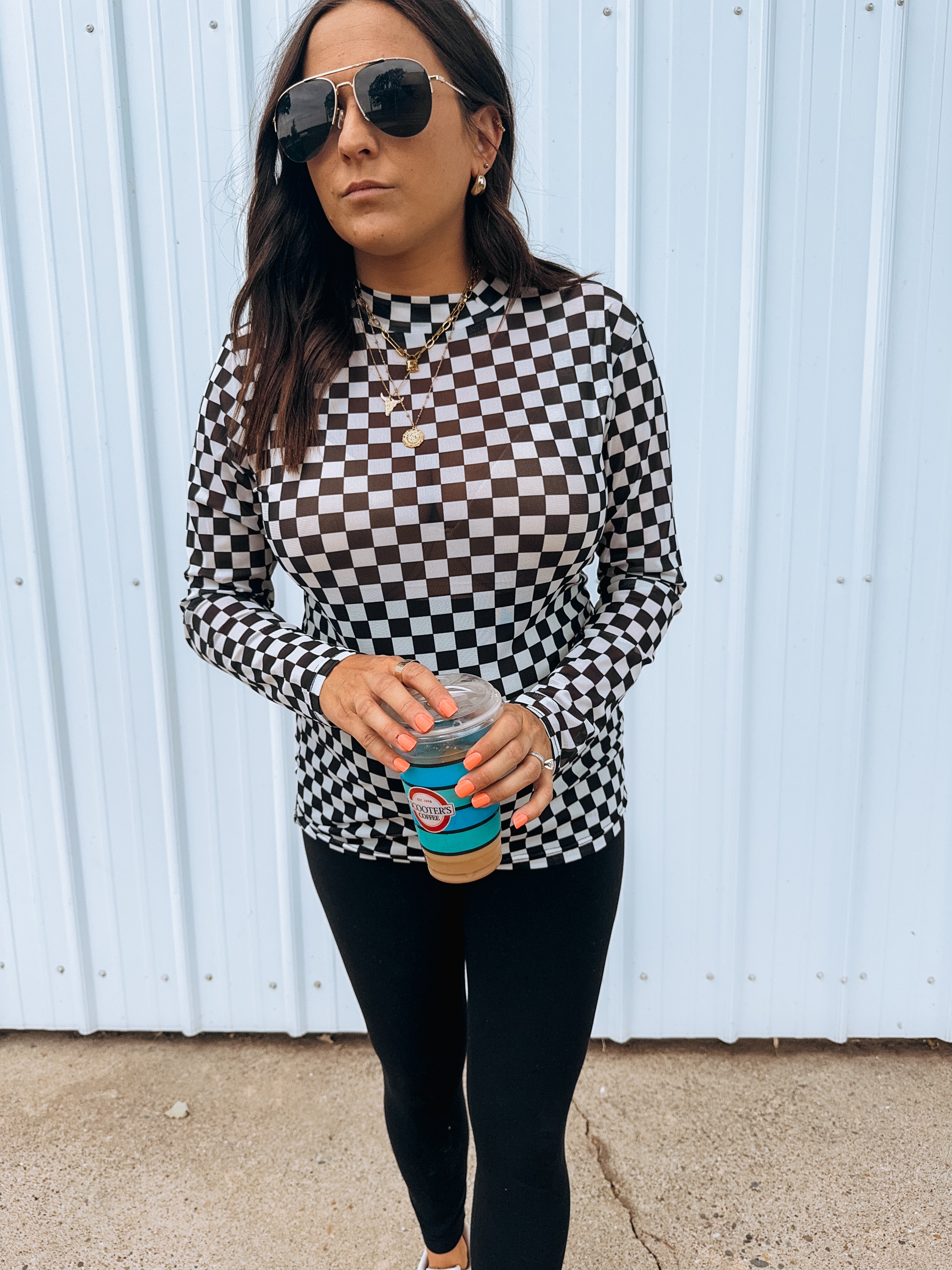 Single Again Checkered Mesh Layering Top