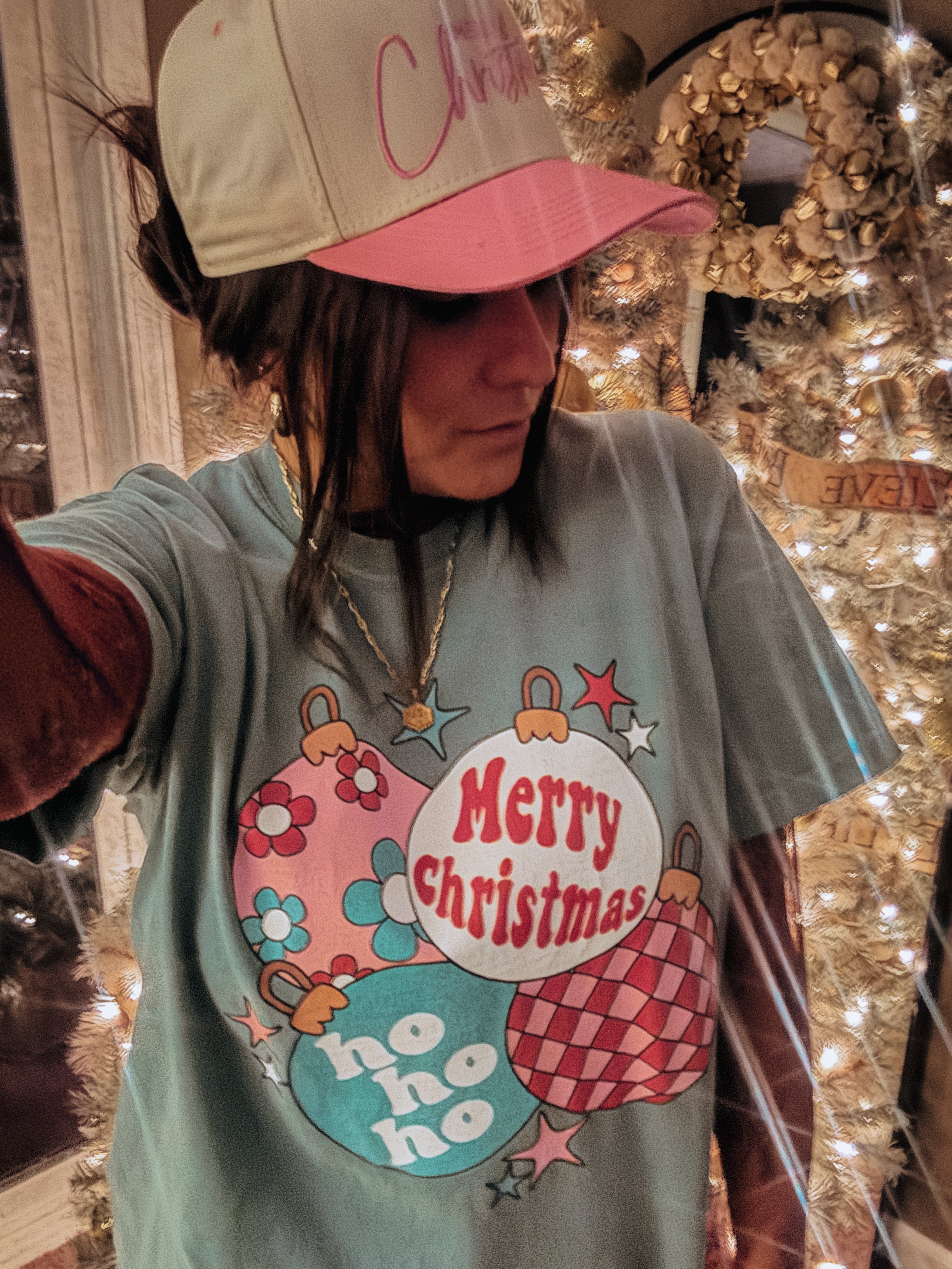 Retro Ornament Checkered Christmas Tee