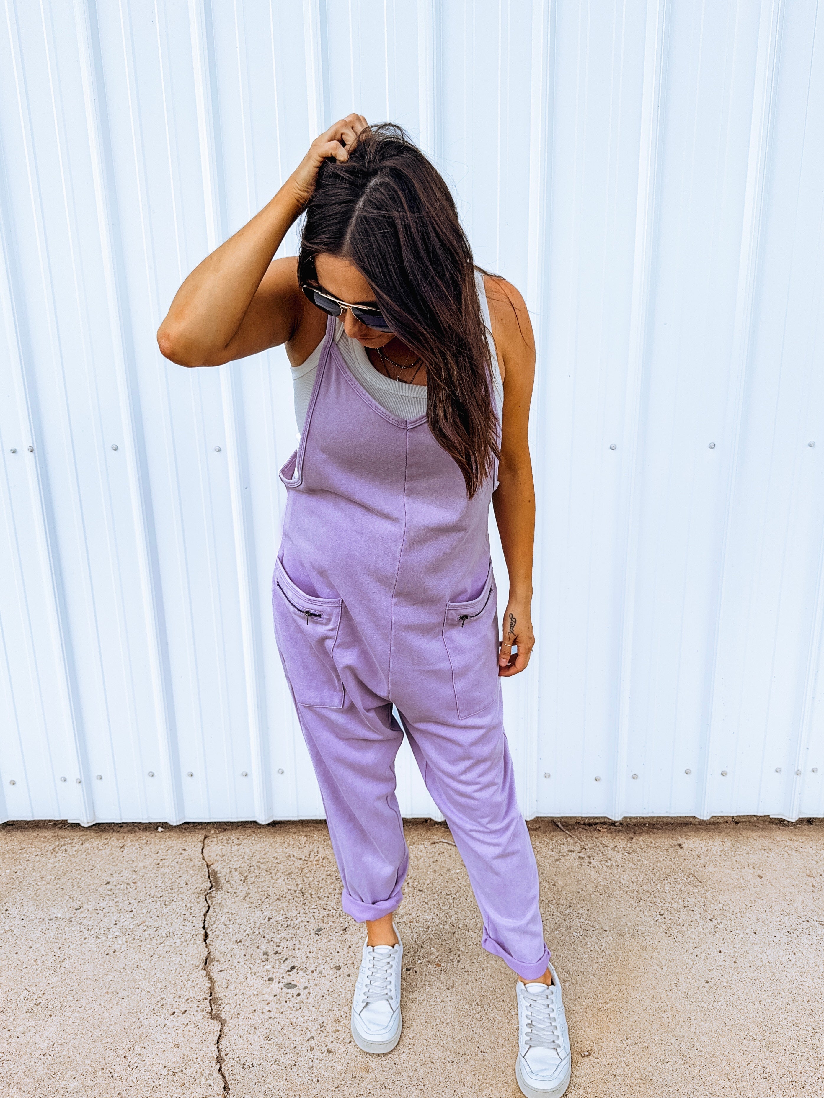 Hang Tight Honey Washed French Terry Jumpsuit Lavender