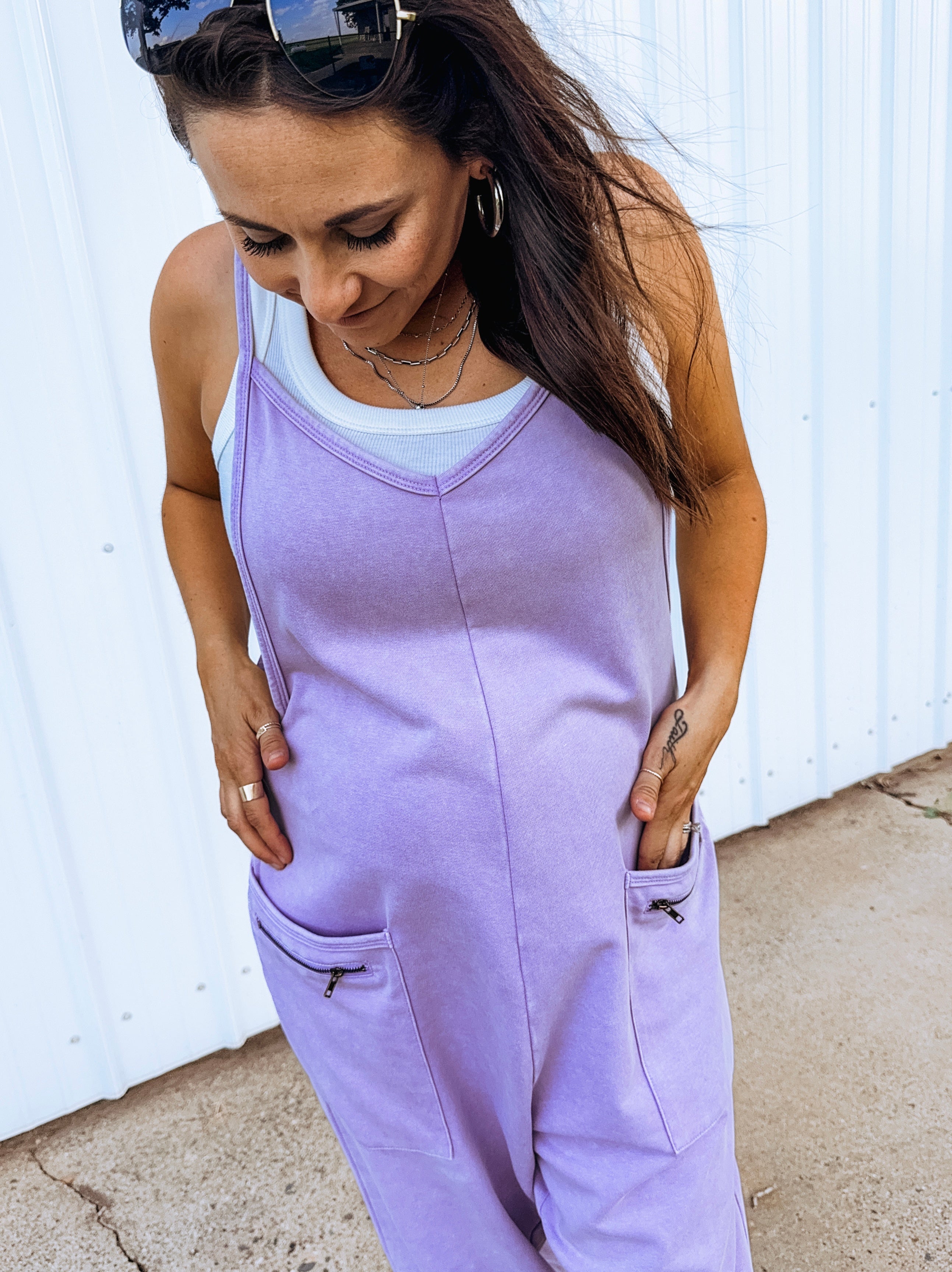 Hang Tight Honey Washed French Terry Jumpsuit Lavender