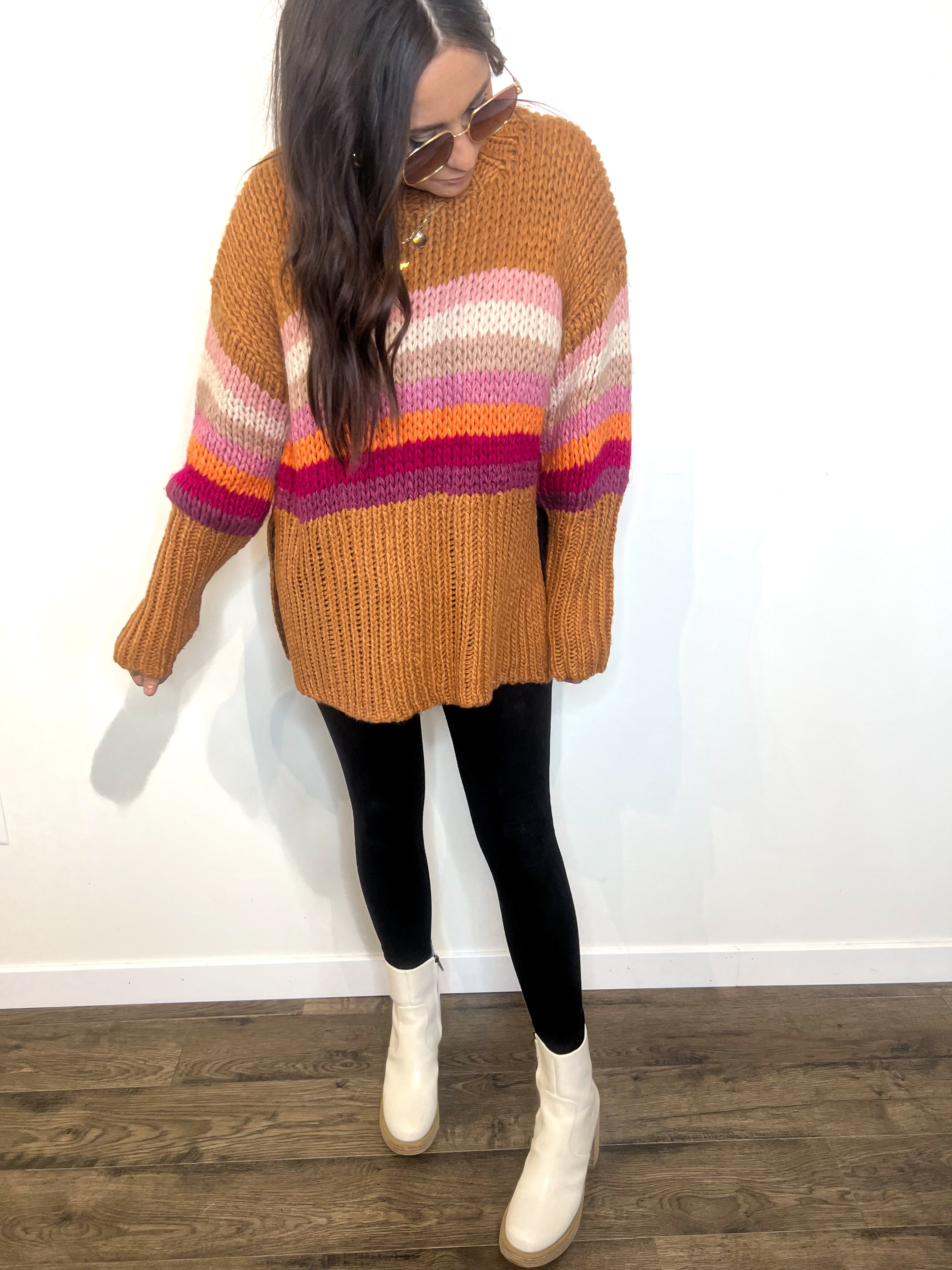 Silent Night Side Slit Sweater--Camel