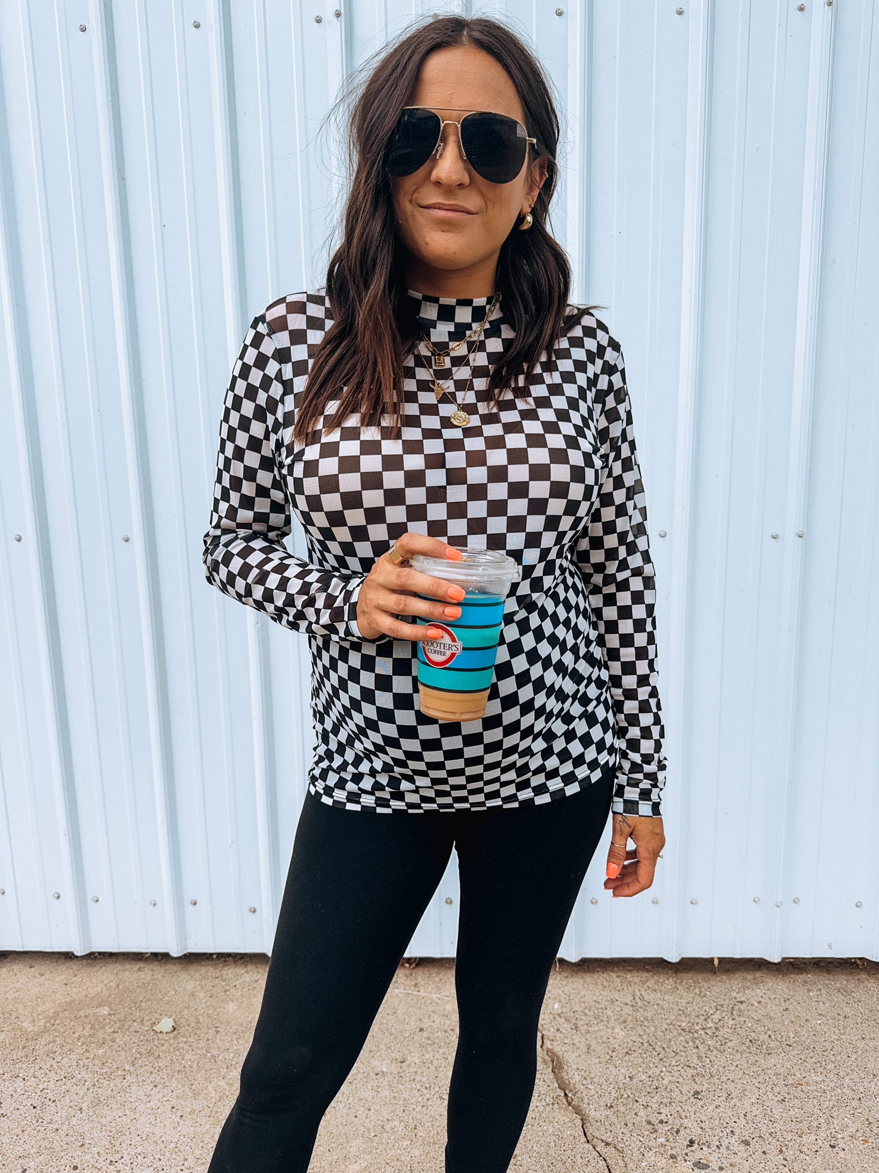 Single Again Checkered Mesh Layering Top