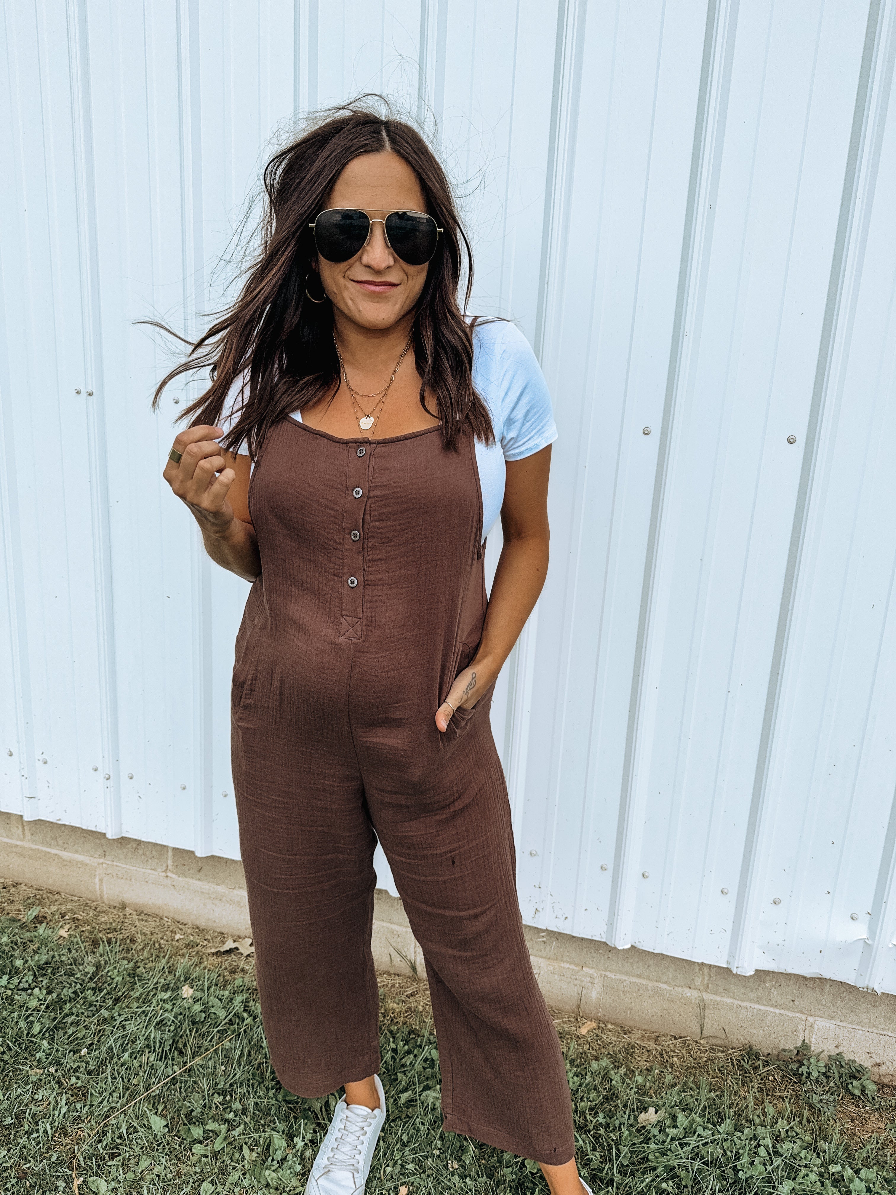 That's Why We Fight Brown Button Jumpsuit