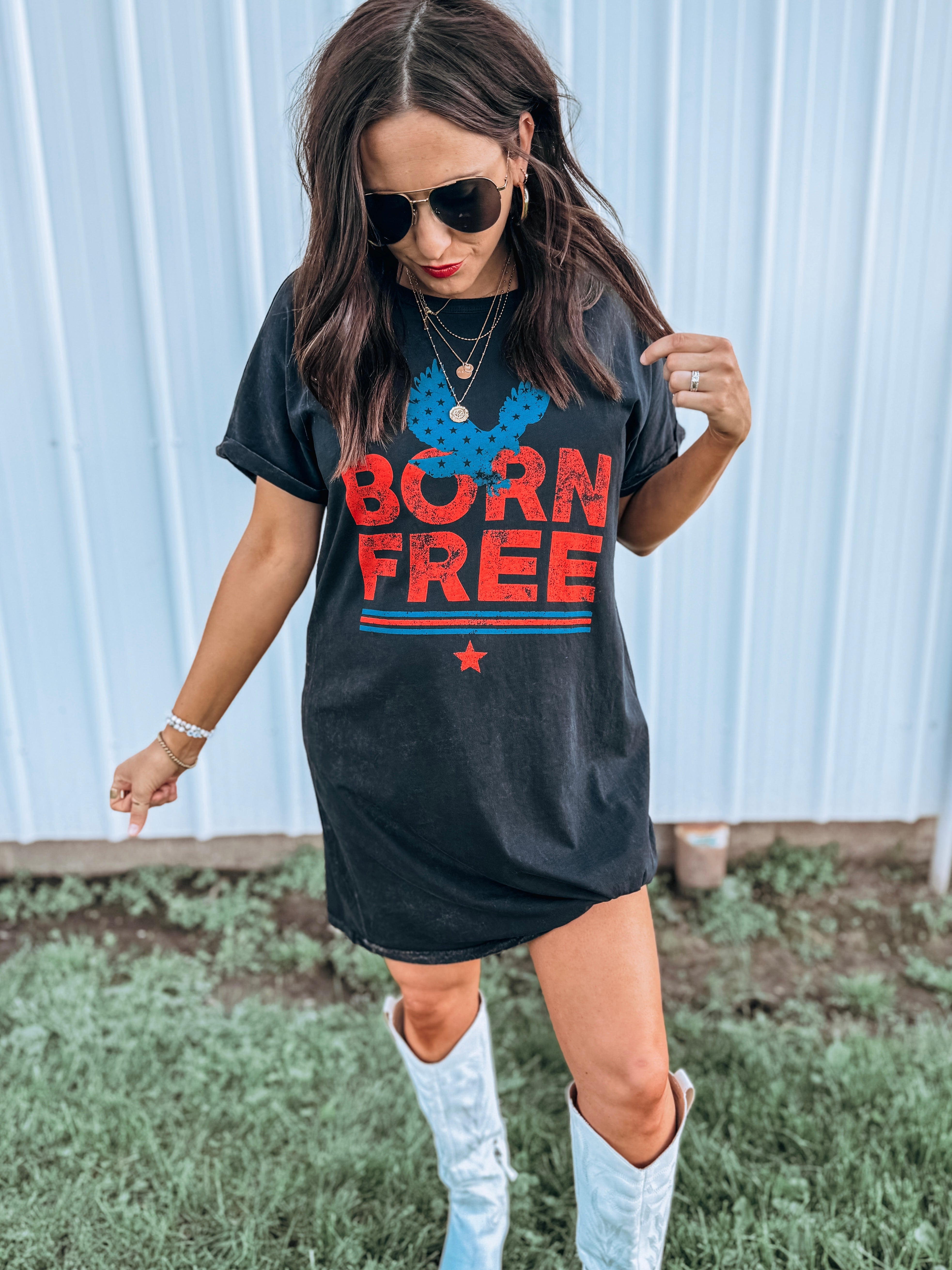 Born Free Black Mineral Washed Graphic Dress