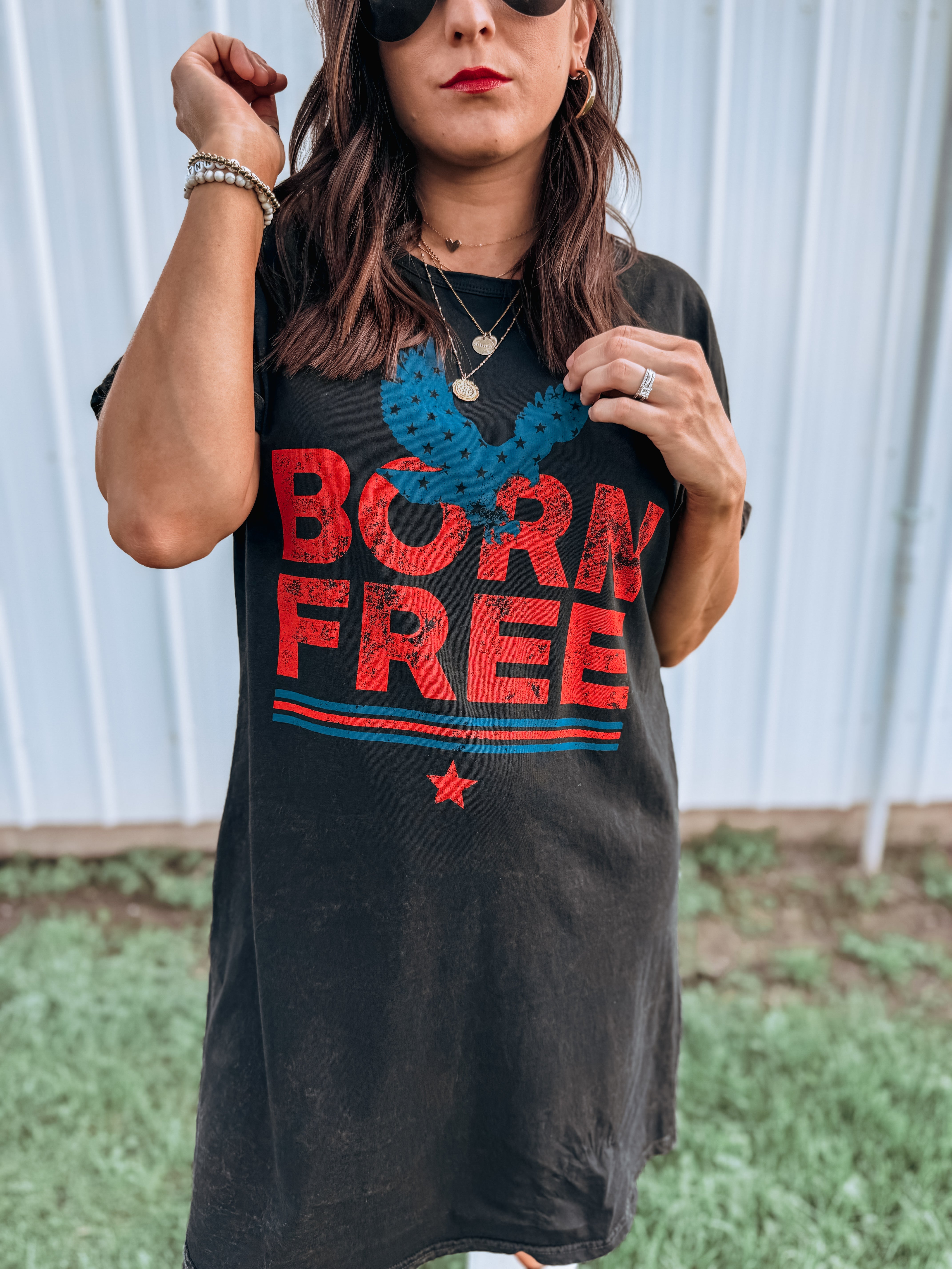 Born Free Black Mineral Washed Graphic Dress