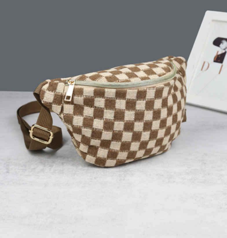 Miles On It Checkered Knit Crossbody Bag