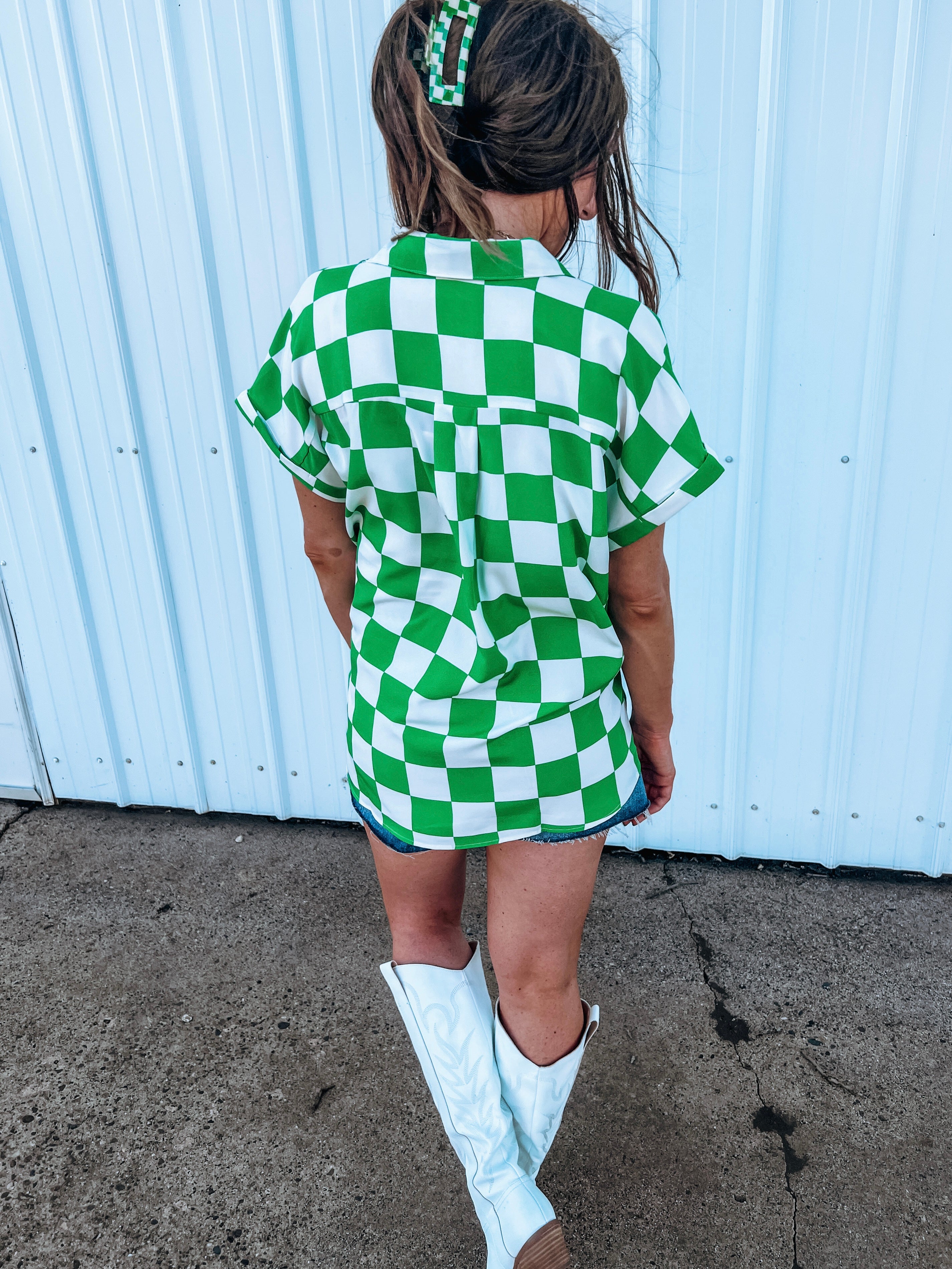 Get That With You Trendy Green Checker Top